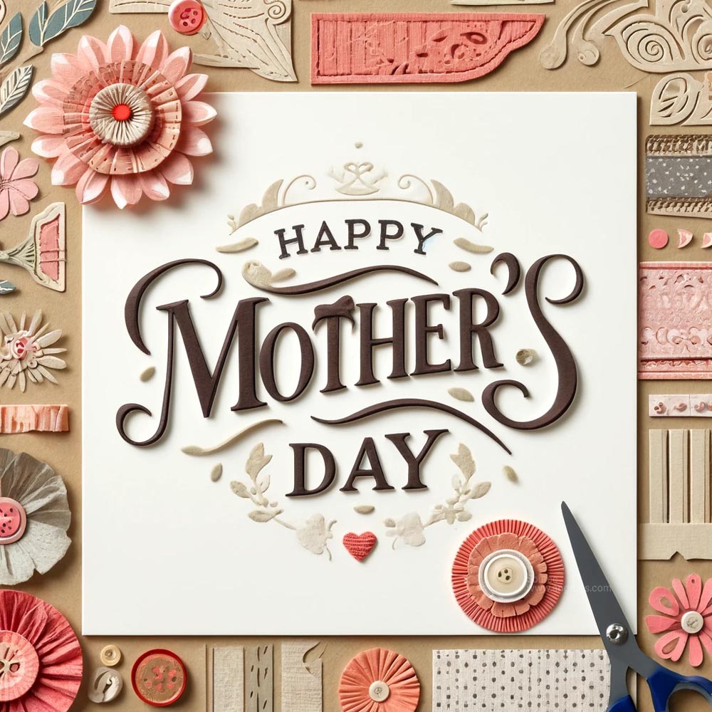DALL┬╖E 2024 05 06 13.21.19 Modify the Mothers Day card by incorporating craft work elements into the background. The card should still feature Happy Mothers Day in graceful India's Favourite Online Gift Shop