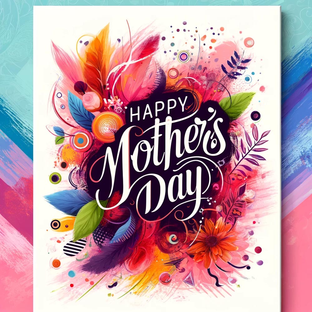 DALL┬╖E 2024 05 10 15.27.20 Design a Mothers Day card with a vibrant and artistic background. The card should feature Happy Mothers Day in a stylish modern script. The backg India's Favourite Online Gift Shop