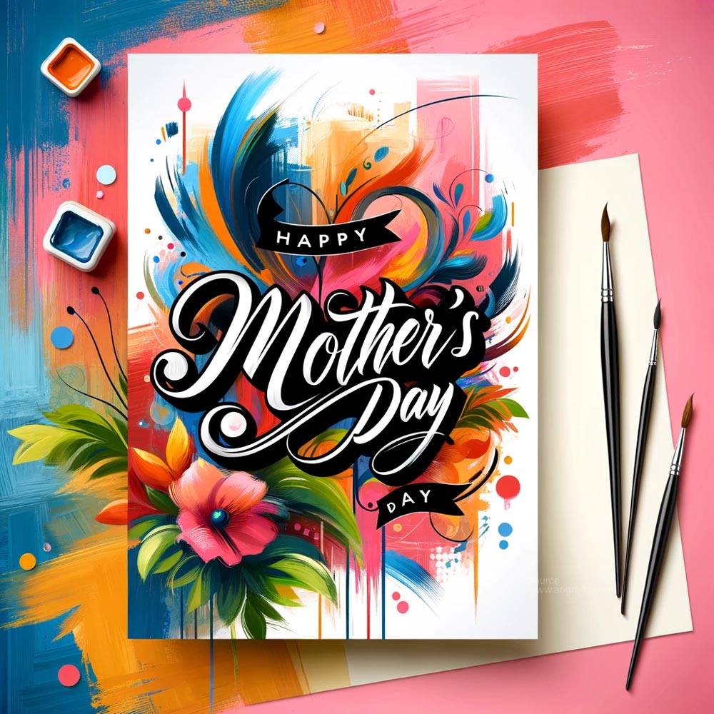 DALL┬╖E 2024 05 10 15.27.23 Design a Mothers Day card with a vibrant and artistic background. The card should feature Happy Mothers Day in a stylish modern script. The backg India's Favourite Online Gift Shop