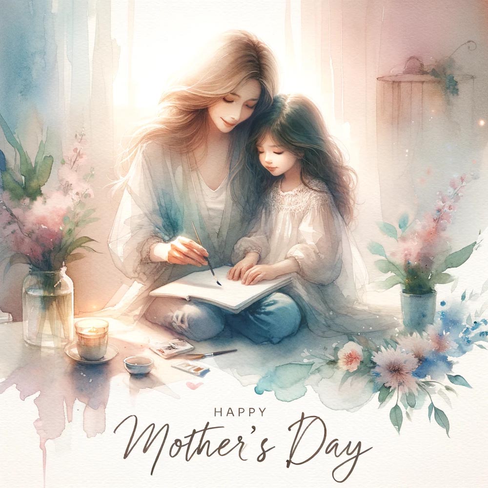 DALL┬╖E 2024 05 10 15.28.14 Create a watercolor painting for Mothers Day depicting a tender moment between a mother and her daughter in a soft pastel toned setting. The painti India's Favourite Online Gift Shop