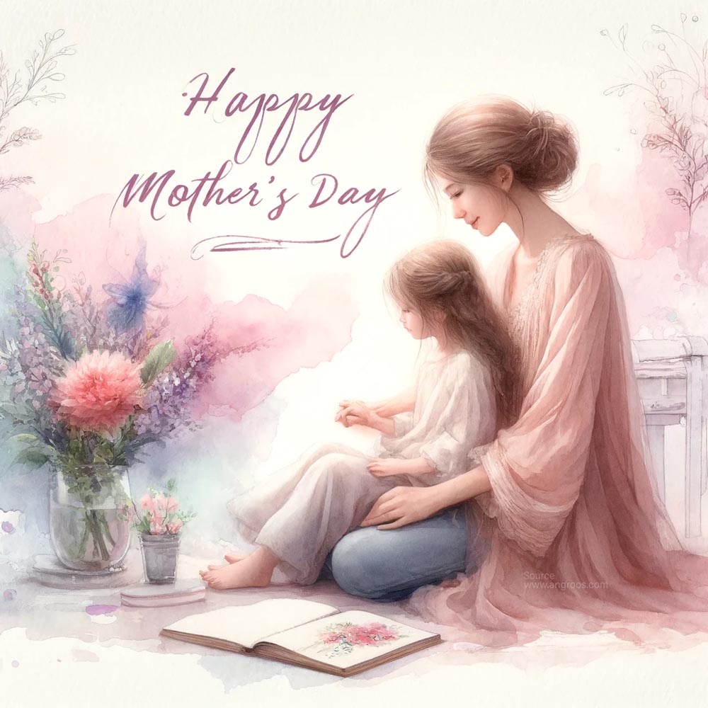 DALL┬╖E 2024 05 10 15.28.15 Create a watercolor painting for Mothers Day depicting a tender moment between a mother and her daughter in a soft pastel toned setting. The painti India's Favourite Online Gift Shop