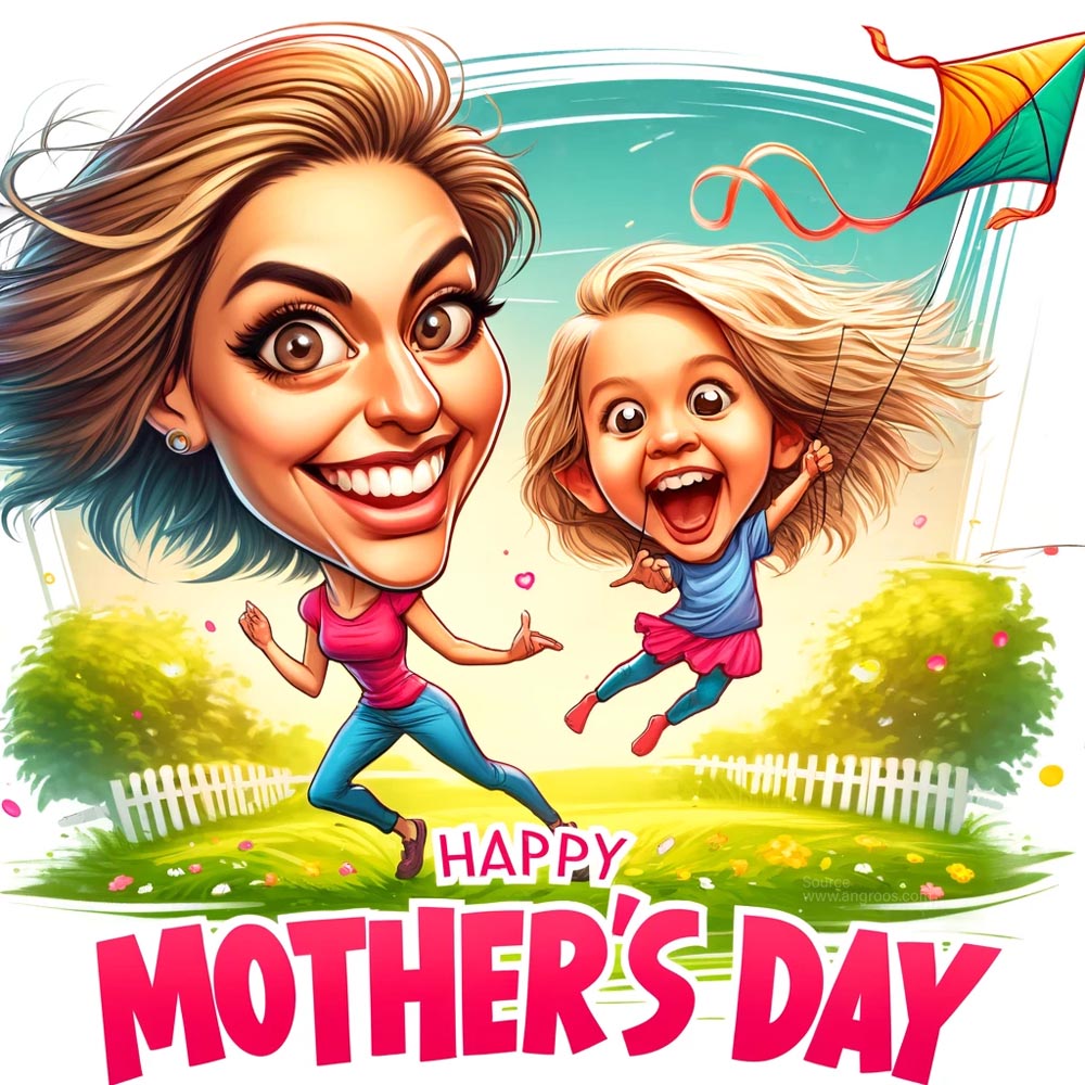 DALL┬╖E 2024 05 10 15.28.24 Create a caricature style image for Mothers Day showing a mother and daughter in a playful outdoor setting. They should be depicted with India's Favourite Online Gift Shop