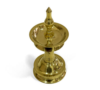 Handcrafted Golden nilavilakku miniature for Vishu Kani setups (Brass, H 4.5 x L 2 x W 2 inch)
