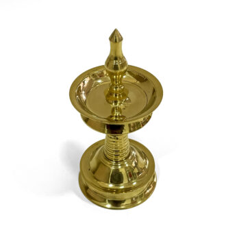 Handcrafted Golden nilavilakku miniature for Vishu Kani setups (Brass, H 4.5 x L 2 x W 2 inch)
