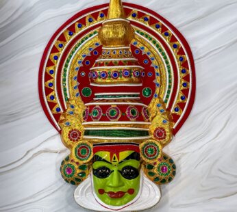 Traditional Kathakali face of Arjuna from Mahabharata in vibrant colors (Fibre- Height – 26 Inch)