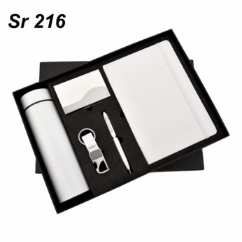 Premium White Combo Gift Sets: Pen, Notebook Diary, Keychain, Bottle, Cardholder – 11″ x 11″ x 2″ Dimensions