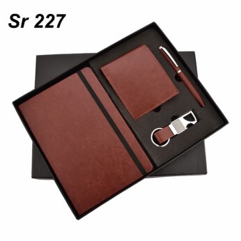 Corporate Brilliance: Unrivaled Coffee Brown Gift Set with Pen, Keychain, Diary, and Wallet