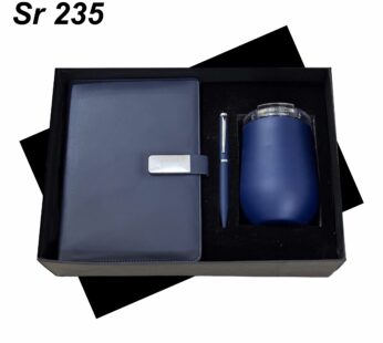 Executive Elegance: Blue Metal Mug, Diary, and Pen Gift Set – Customize with Your Brand