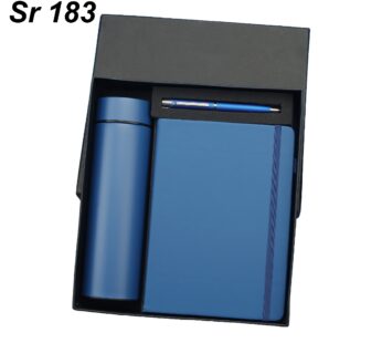 Sophisticated Combo Gift Set | Blue | Metal & Leather | Dimensions: 10.2 x 9 x 3 inches | Includes Pen, Diary, & Temperature Bottle