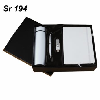 White Colored Combo Gift Set: Pen, Diary, Pen Drive, Bottle – Dimensions: L-27cm, W-24cm, H-5cm (10.8″ x 9.5″ x 2″)
