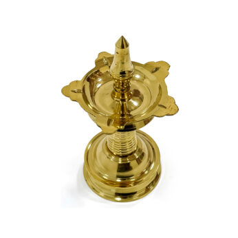 Traditional brass Nilavilakku with 5 wicks for spiritual ambiance (Height – 5 inches)