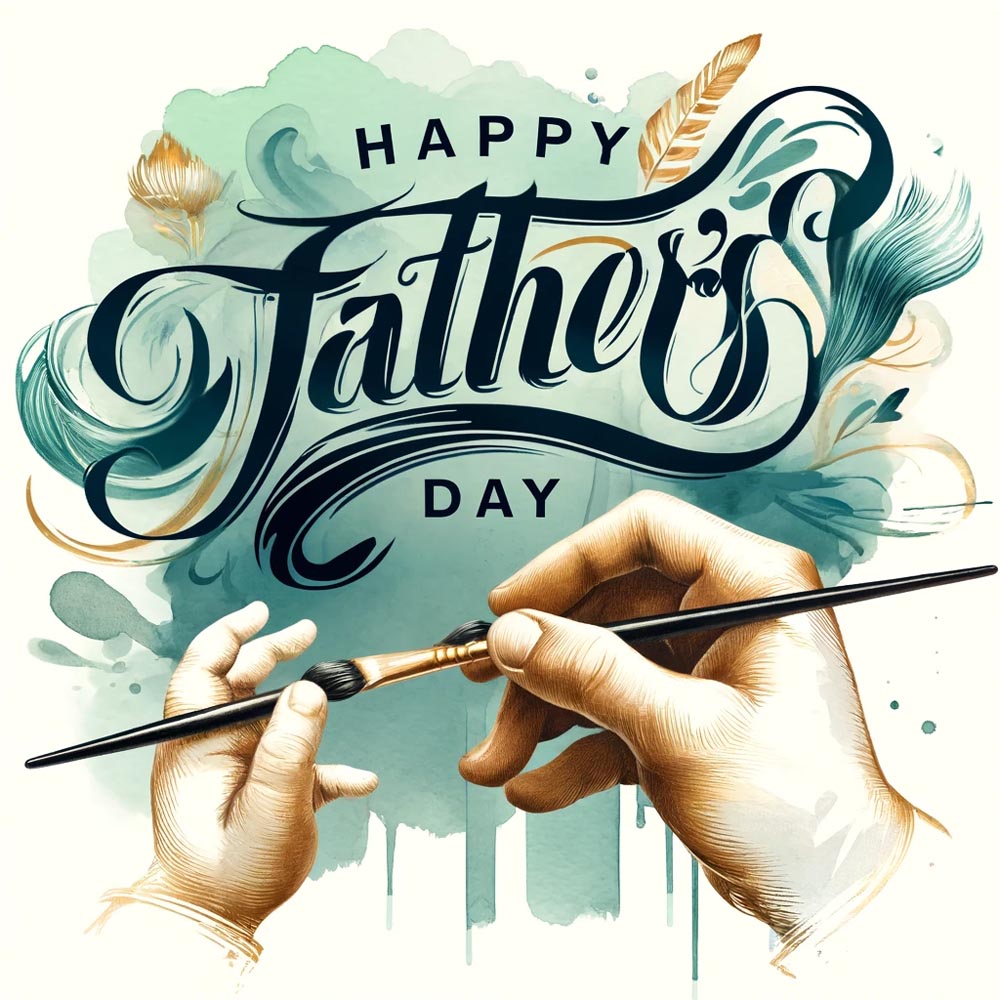 DALL E 2024 05 23 17.23.29 A modern and artistic Fathers Day greeting image featuring Happy Fathers Day in stylish calligraphy style text. The background is an abstract wat India's Favourite Online Gift Shop