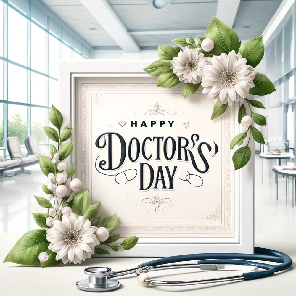 DALL E 2024 06 03 08.59.37 An ultra realistic square image for Doctors Day featuring a beautifully framed photo with the text Happy Doctors Day elegantly written inside the India's Favourite Online Gift Shop