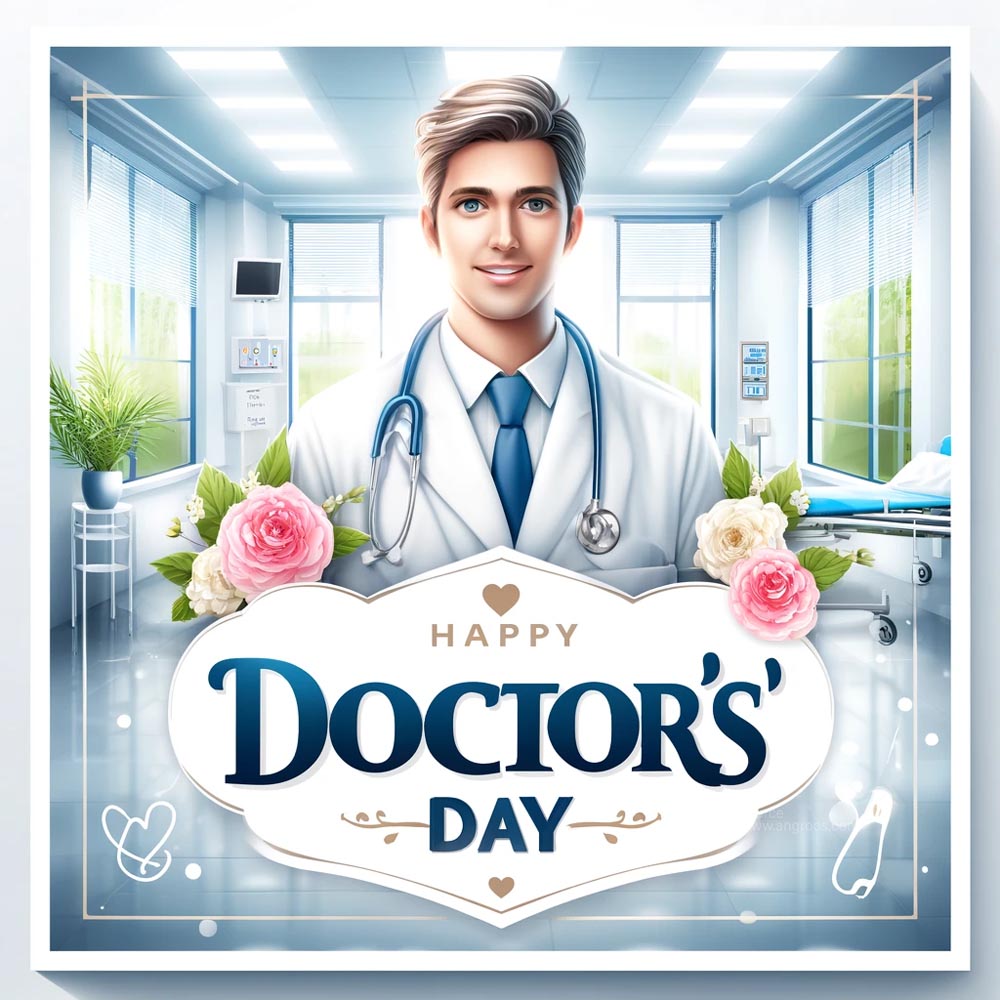 DALL E 2024 06 03 09.02.55 An ultra realistic square image for Doctors Day featuring a vector style doctor with a stethoscope and a friendly smile. The background includes a b India's Favourite Online Gift Shop