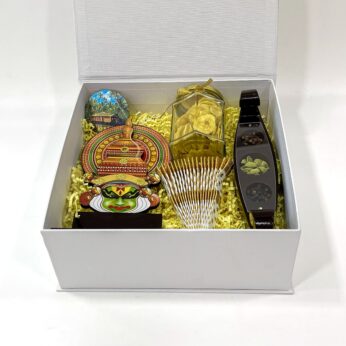 Kerala cultural gift box adorned with Kathakali stand, Thiru udayada, and more