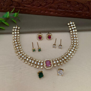 Faux Gemstone Necklace Set with Matching Stud Earrings