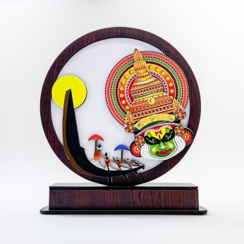 Exquisite Kathakali With Vallamkali Wood Sculpture (10 inch Height) | Celebrate Indian Heritage