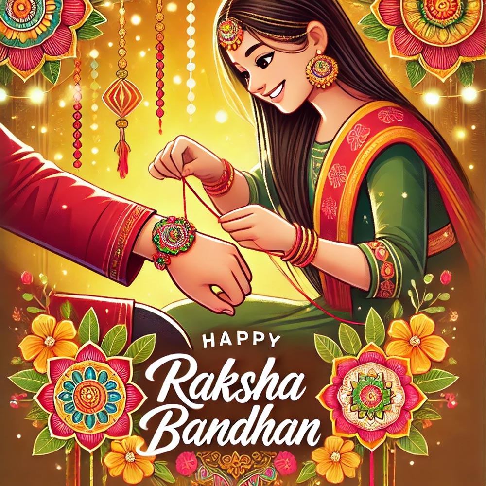 "Colorful rakhi tied neatly with happy Raksha Bandhan wishes