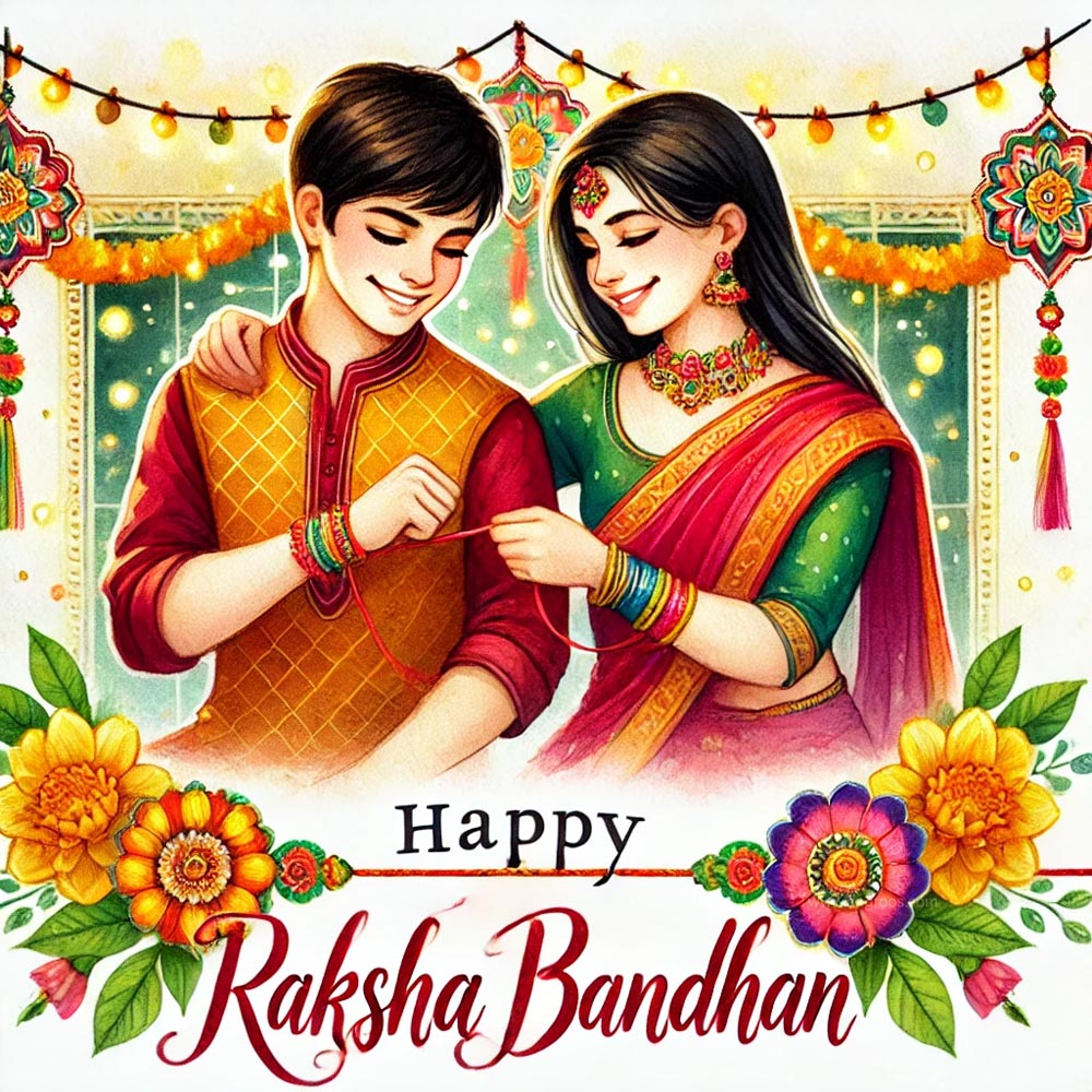 "Sister's loving gesture during Raksha Bandhan with happy wishes"