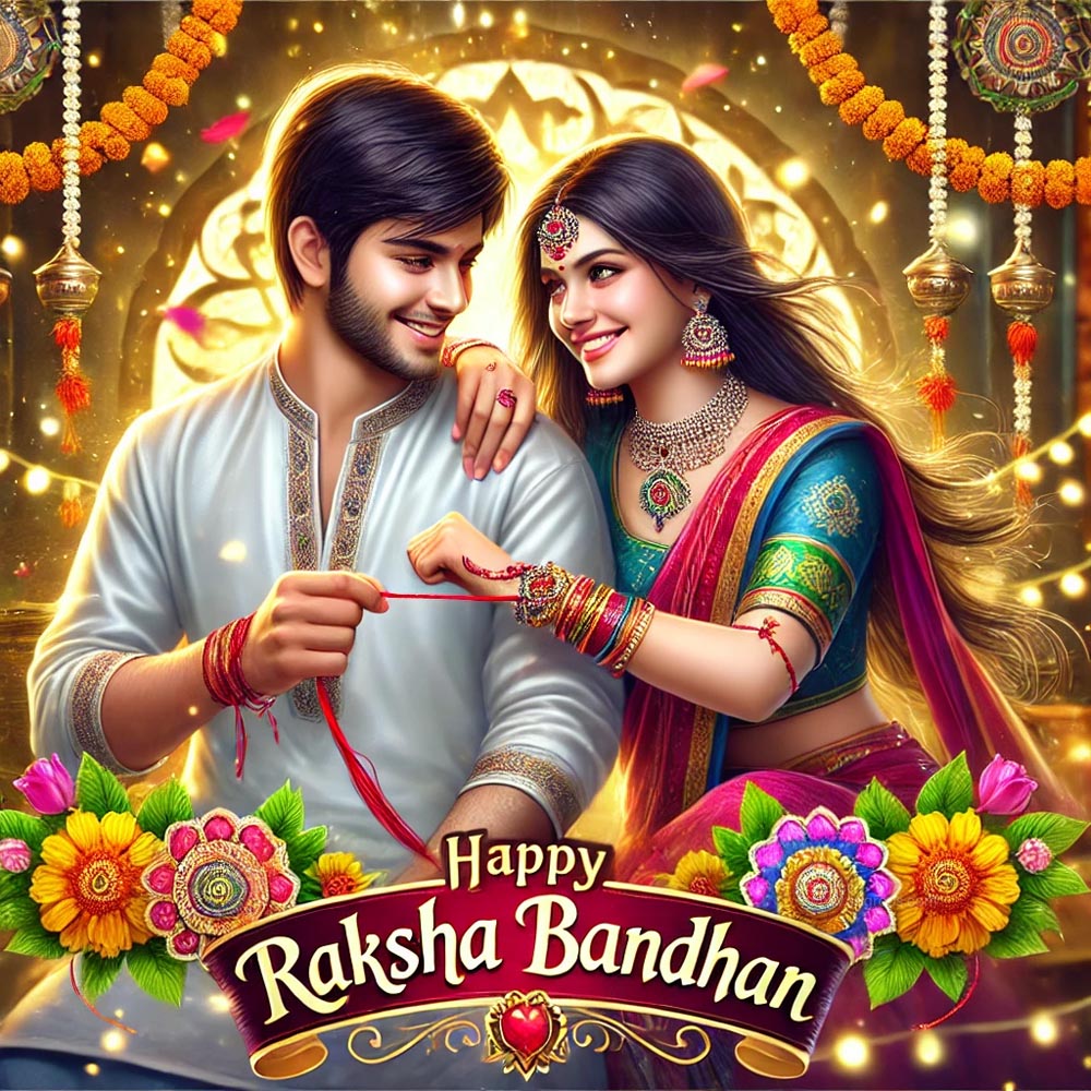 Brother and sister sharing joyful Happy Raksha Bandhan wishes