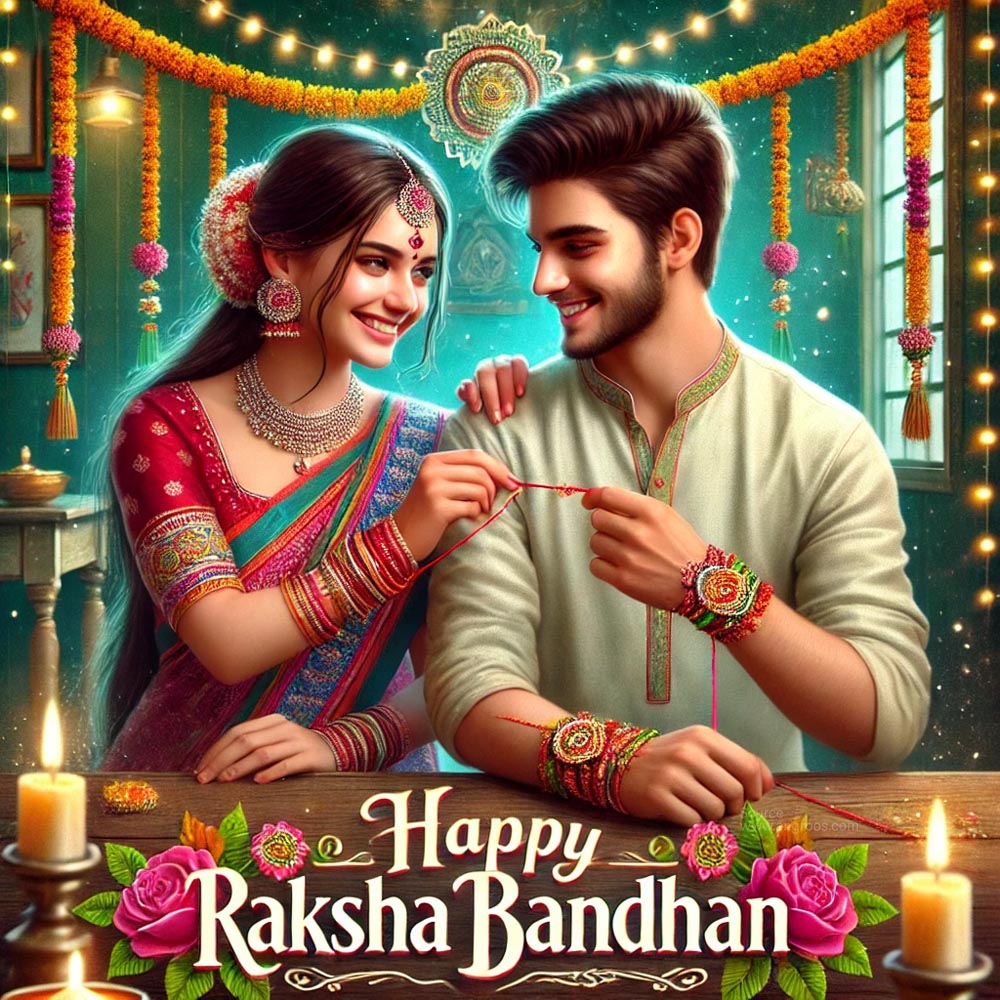 Joyous Happy Raksha Bandhan wishes celebrated with sibling love.