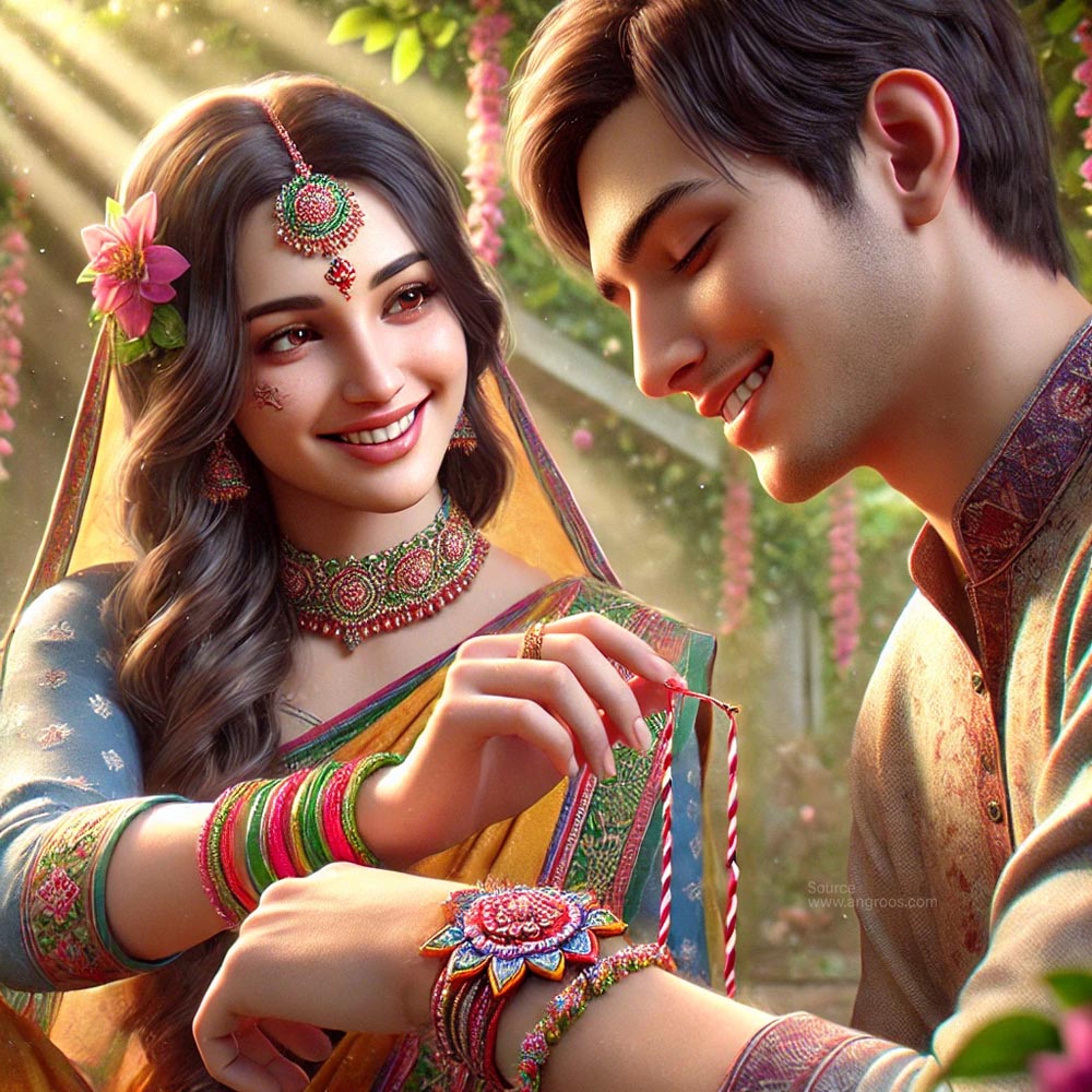 "Sister performs Raksha Bandhan ritual with happy Raksha Bandhan wishes"