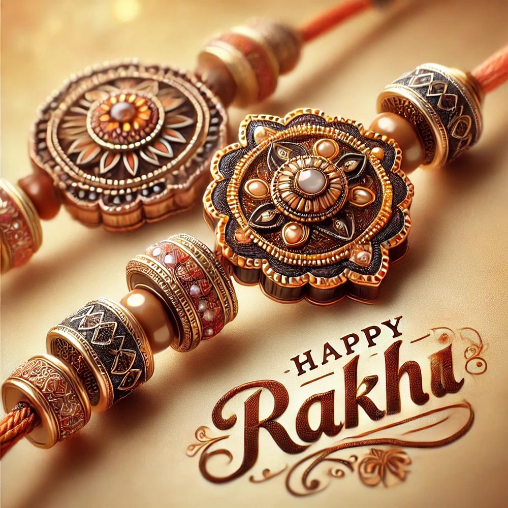 "Traditional Indian rakhi and 'Happy Raksha Bandhan wishes'"