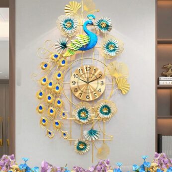 Decorations Golden Peacock Wall Clock For Housewarmings