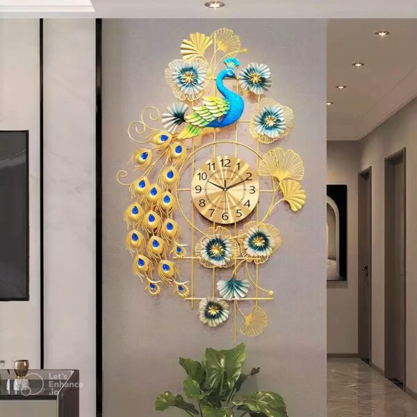 Golden Peacock Wall Clock