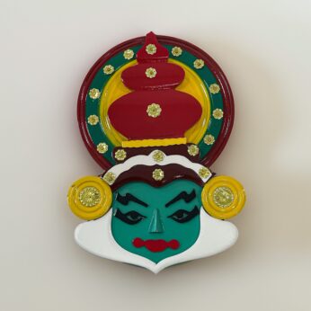 Multi coloured painted wooden Kathakali wall hanging (H-15 inch)