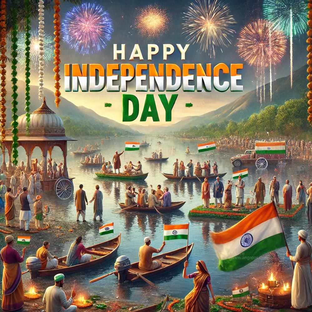 DALL·E 2024 08 09 19.09.23 A highly detailed and ultra realistic image celebrating Indian Independence Day. The scene features a lakeside celebration with people in traditional India's Favourite Online Gift Shop