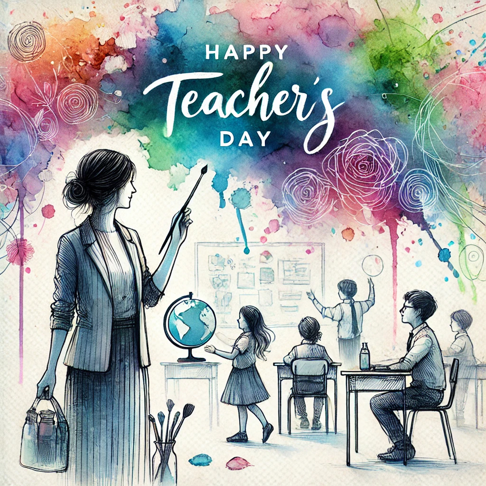 unique Teachers Day image with a watercolor painting theme India's Favourite Online Gift Shop