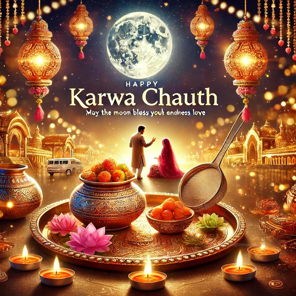 realistic Karwa Chauth celebration image featuring traditional India's Favourite Online Gift Shop