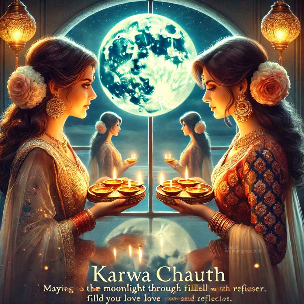 realistic Karwa Chauth image featuring two women dressed in traditional Indian attire India's Favourite Online Gift Shop