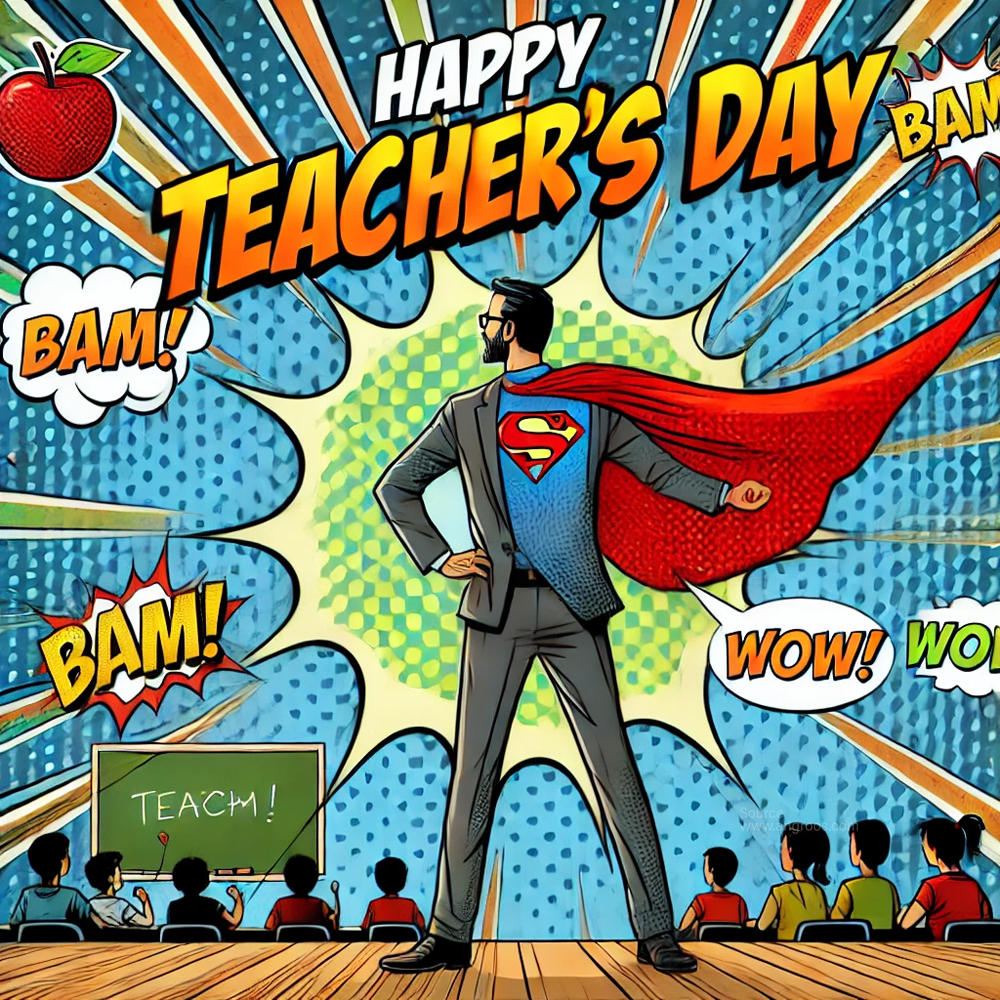 unique Teachers Day image with a comic book theme India's Favourite Online Gift Shop