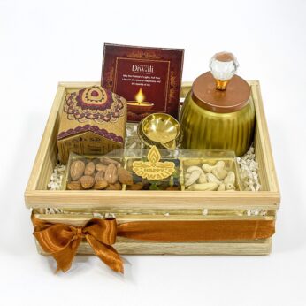 Elegant Diwali Gift Hamper with Brass Jar, Dry Fruits, Diya, Incense & Greeting Card